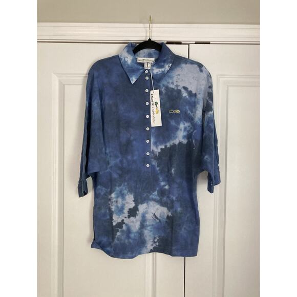 Lacoste Tops - Lacoste Malandrino Polo Shirt Womens Large Blue Tie Dye Sleeve Batwing Preppy